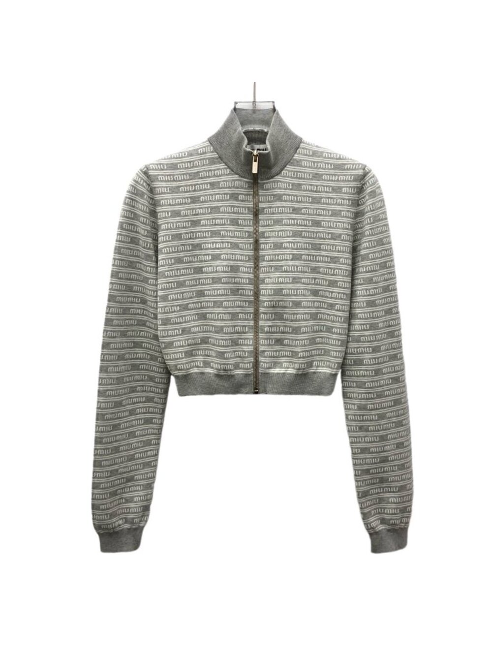 Miu Miu 2023 Gray All-Over Logo Zip-Up Jacket